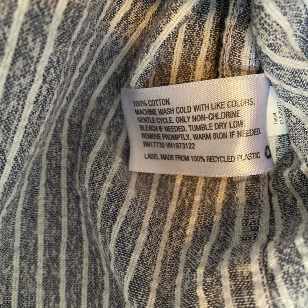 Universal Thread Women’s Half Button Down Shirt Top Blue White Stripes Large L - Picture 3 of 3